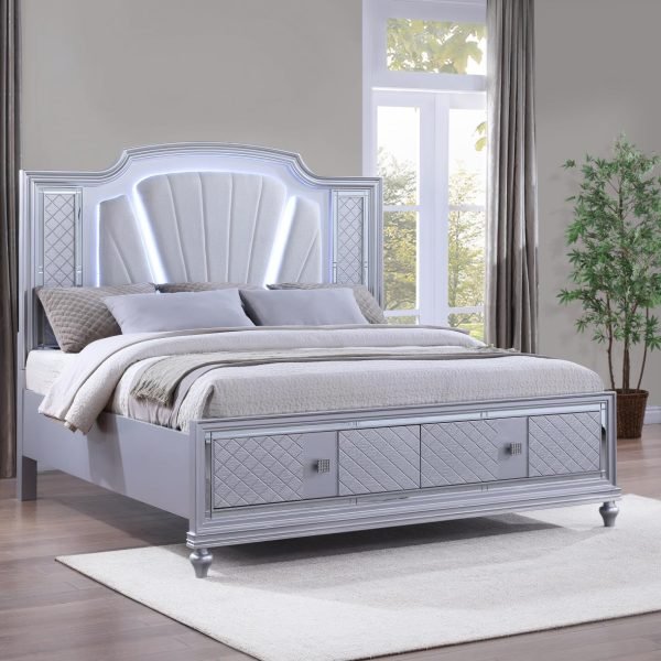 Sebastian-SILVER LED QUEEN BED