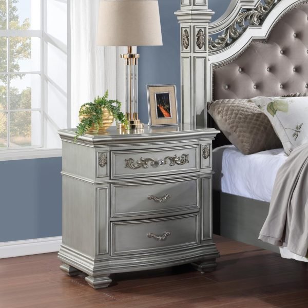 Bryn-SILVER METALLIC NIGHTSTAND