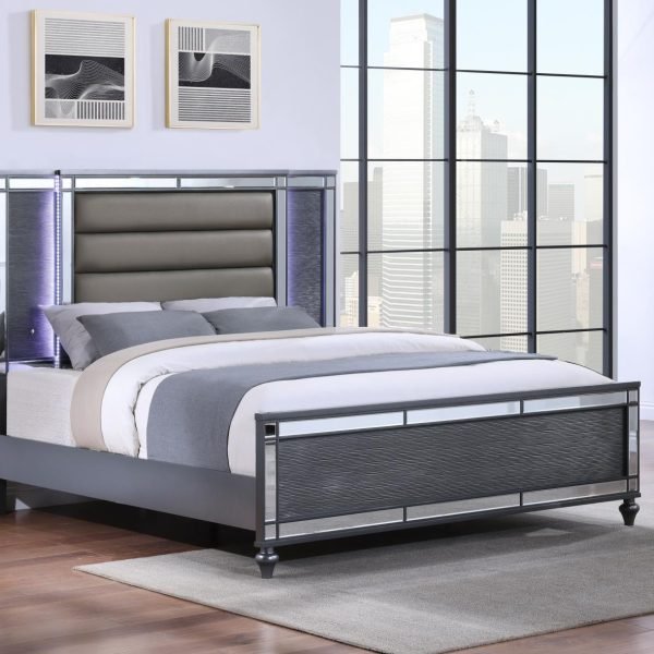 Oscar-CHARCOAL GLOSS KING BED W/LED LIGHT