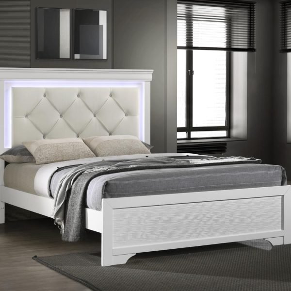 Finley-WHITE KING LED BED FRAME