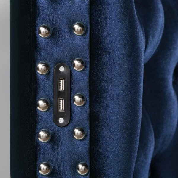 Freya-BLUE VELVET KING BED W/BLUETOOTH SPEAKER & USB