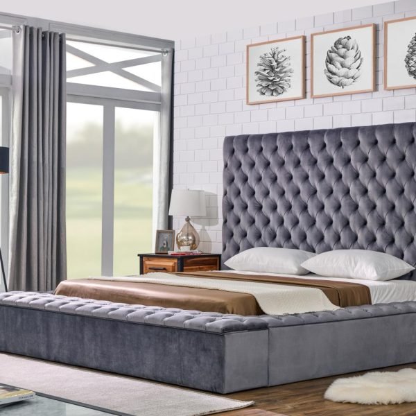 Nathaniel-GRAY VELVET QUEEN BED