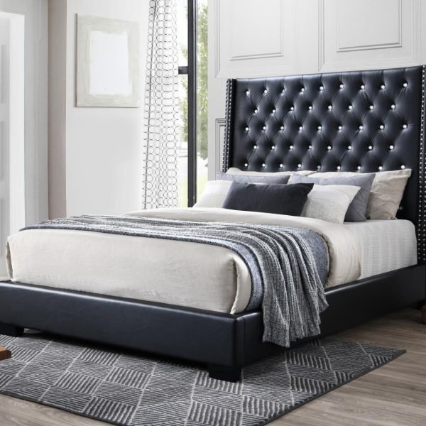 Tara-BLACK LEATHER KING BED