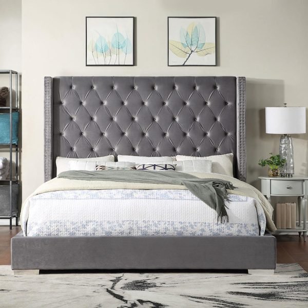 Xena-GRAY VELVET KING BED