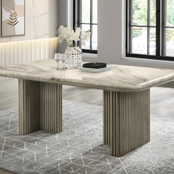 Frederick-GRAY OAK RECTANGULAR DINING TABLE..TOP COLOR: BLUE GOLDEN SAND MARBLE