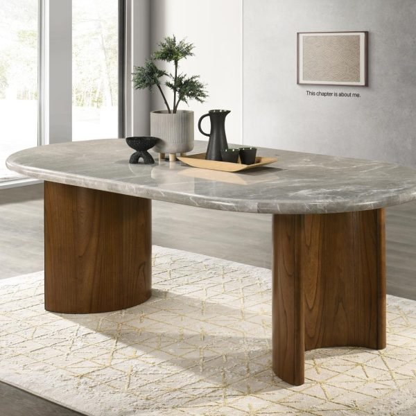 Clementine-DARK WALNUT RECTANGULAR DINING TABLE..TOP COLOR: PANDPRA MARBLE
