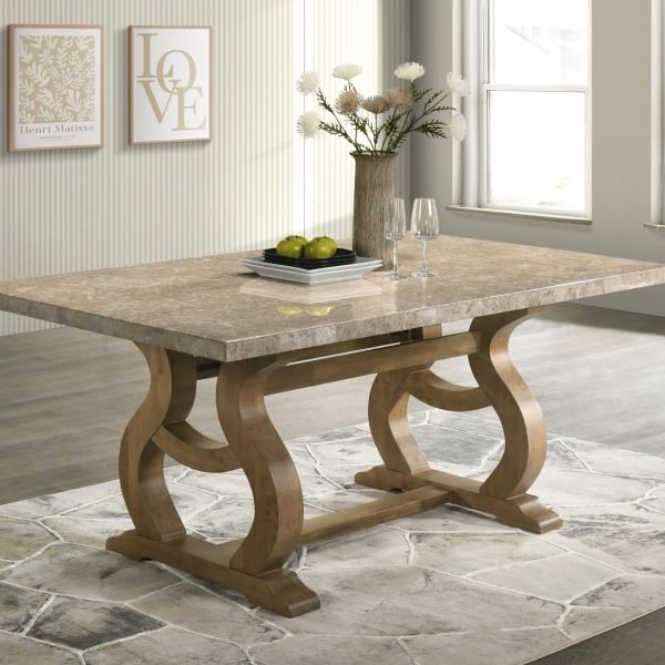 Barb-ANTIQUE OAK RECTANGULAR DINING TABLE..TOP COLOR: GOLDEN FLOWER MARBLE..