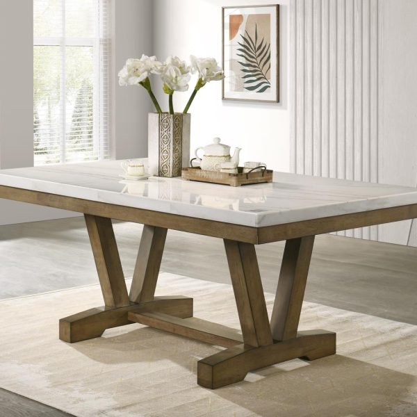 Eloise-DARK DRY BRUSH RECTANGULAR DINING TABLE..TOP COLOR: BIANCO CROWN MARBLE
