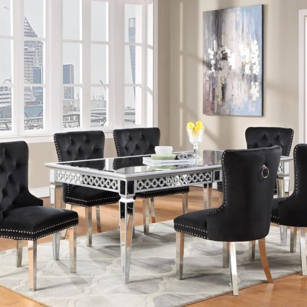 Sylvie-TABLE & 6 BLACK VELVET SIDE CHAIRS