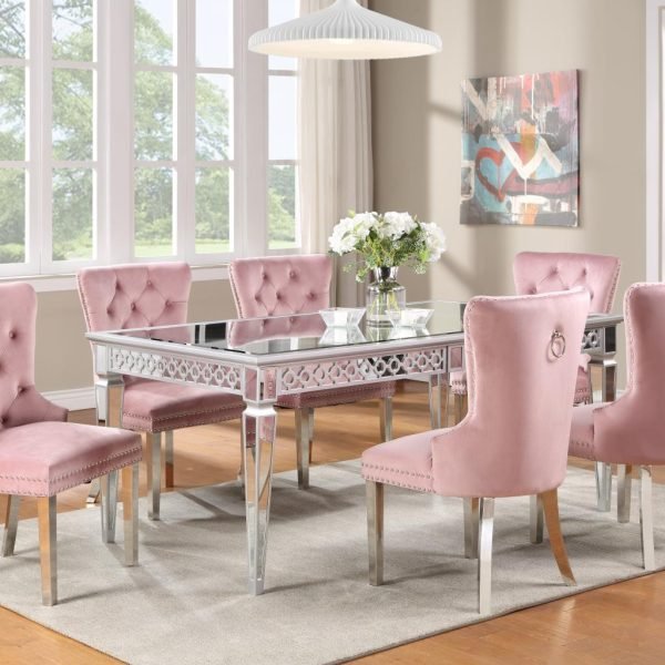 Sylvie-TABLE & 6 PINK VELVET SIDE CHAIRS