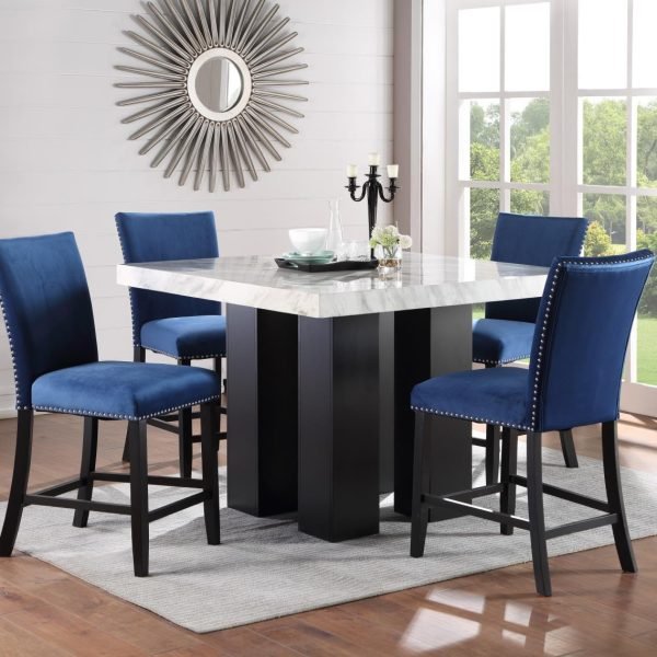 Augusta-COUNTER TABLE & 4 BLUE CHAIRS