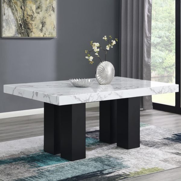 Thaddeus-WHITE FAUX MARBLE DINING TABLE
