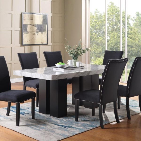 Thaddeus-DINING TABLE & 4 BLACK LEATHER CHAIRS