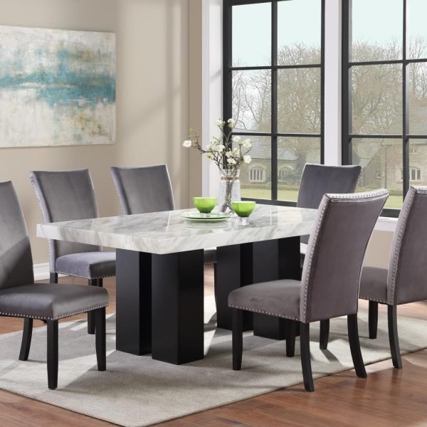 Thaddeus-DINING TABLE & 6 GRAY CHAIRS