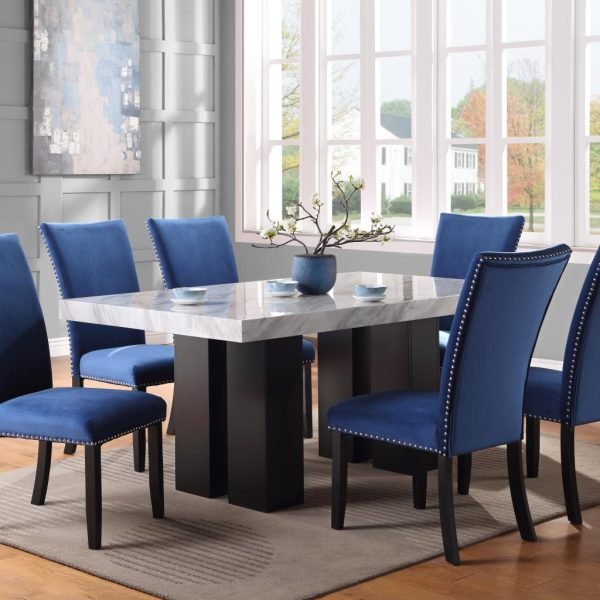 Thaddeus-DINING TABLE & 6 BLUE CHAIRS