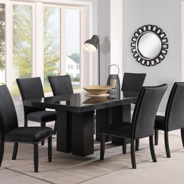 Philemon-DINING TABLE & 6 BLACK LEATHER CHAIRS