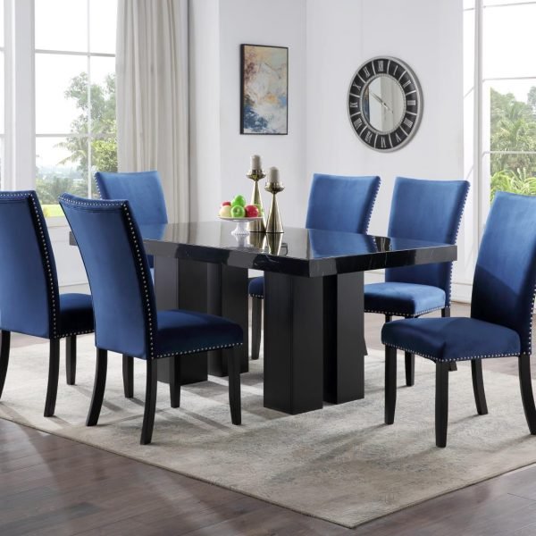 Philemon-DINING TABLE & 6 BLUE CHAIRS