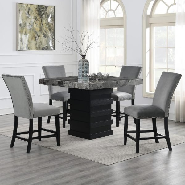 Millicent-COUNTER TABLE & 4 GRAY CHAIRS