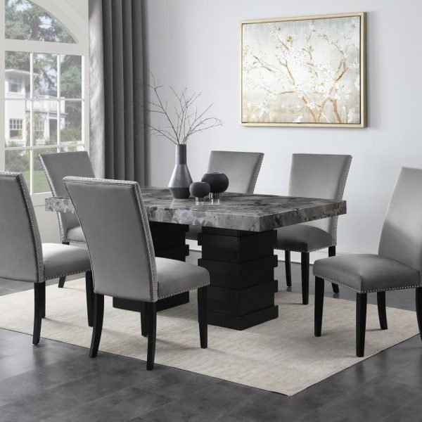 Ambrose-DINING TABLE & 6 GRAY CHAIRS