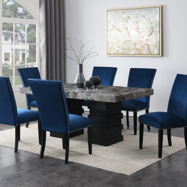 Ambrose-DINING TABLE & 6 BLUE CHAIRS