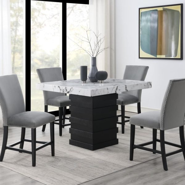 Theodora-COUNTER TABLE & 4 GRAY CHAIRS