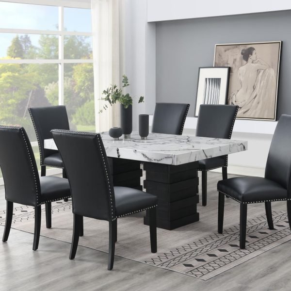 James-DINING TABLE & 4 BLACK LEATHER CHAIRS