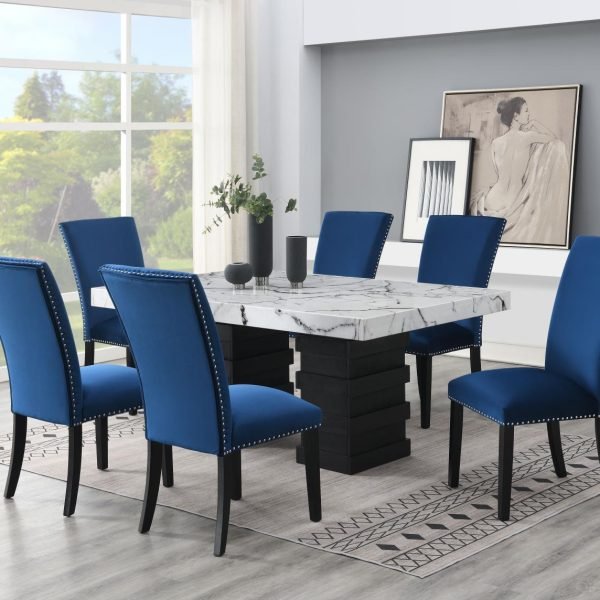 James-DINING TABLE & 4 BLUE CHAIRS