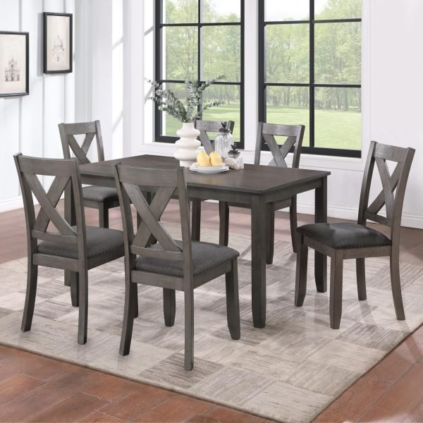 Hadrian-GRAY DINING TABLE W/6 SIDE CHAIRS