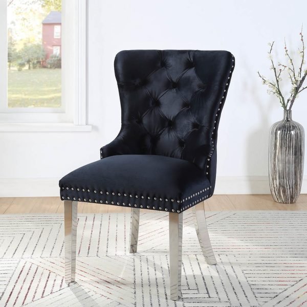 Horatio-BLACK VELVET DINING SIDE CHAIR W/CHROME LEGS (Price Per Chair )