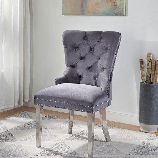 Horatio-DARK GRAY VELVET DINING SIDE CHAIR W/CHROME LEGS (Price Per Chair )