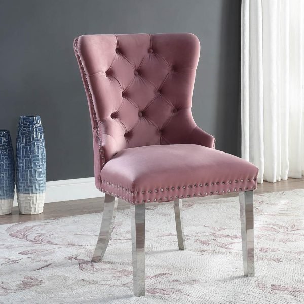 Horatio-PINK VELVET DINING SIDE CHAIR W/CHROME LEGS (Price Per Chair )