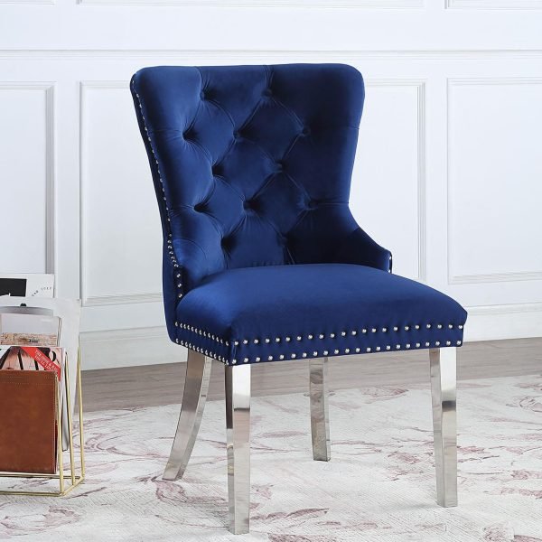 Horatio-DARK NAVY VELVET DINING SIDE CHAIR W/CHROME LEGS (Price Per Chair )