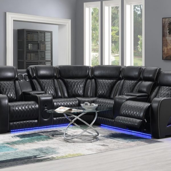 Aaron  -BLACK 3 PC POWER LED SECTIONAL, POWER HEADREST, HEAT, MASSAGE WIRELESS CHARGER, AND USB