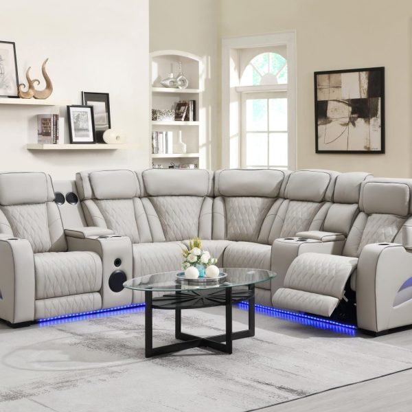 Andre  -GRAY 3 PC POWER LED SECTIONAL, POWER HEADREST, HEAT, MASSAGE WIRELESS CHARGER, AND USB