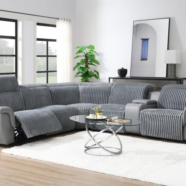 Aurora  -6 PC GRAY POWER RECLINING SECTIONAL W/POWER HEADREST