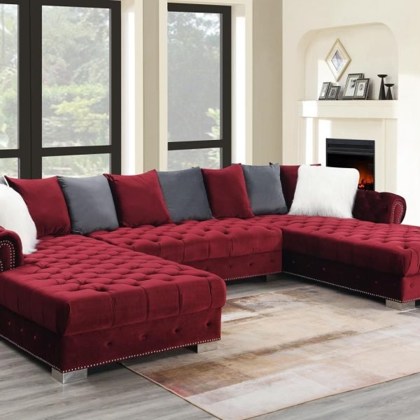 Levi  -BURGUNDY DOUBLE CHAISE SECTIONAL