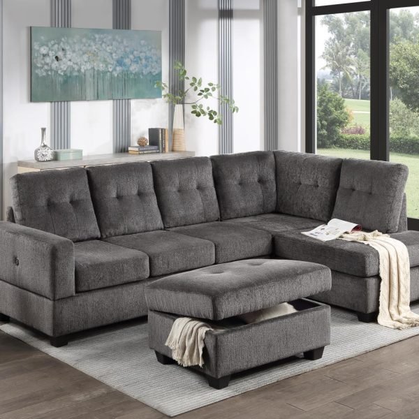 Oscar  -GRAY CORDUROY OTTOMAN