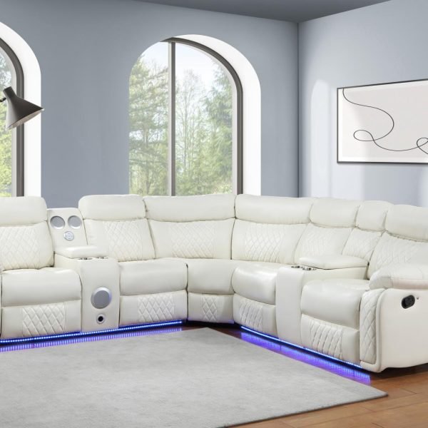 Zachary  -WHITE MOTION 3 PC SECTIONAL W/BLUETOOTH SPEAKER