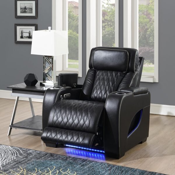 Zane  -BLACK POWER RECLINING W/PWR HEADREST, MASSAGE, HEAT, AMBIENT LIGHTING, STORAGE ARMS/USB AND WIRE...