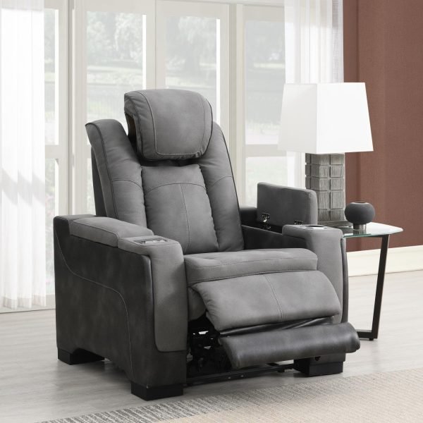 Piper-SLATE POWER RECLINING W/PWR HEADREST, STORAGE ARMS/USB AND WIRELESS CHARGER CHAIR