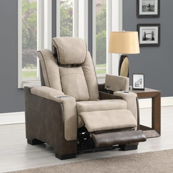 Quincy-SAND POWER RECLINING W/PWR HEADREST, STORAGE ARMS/USB AND WIRELESS CHARGER CHAIR