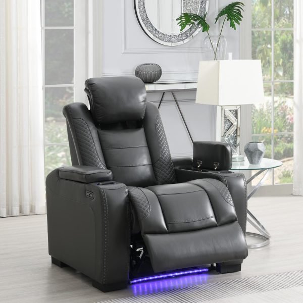 Yvonne-GRAY LED POWER RECLINING W/PWR HEADREST CHAIR