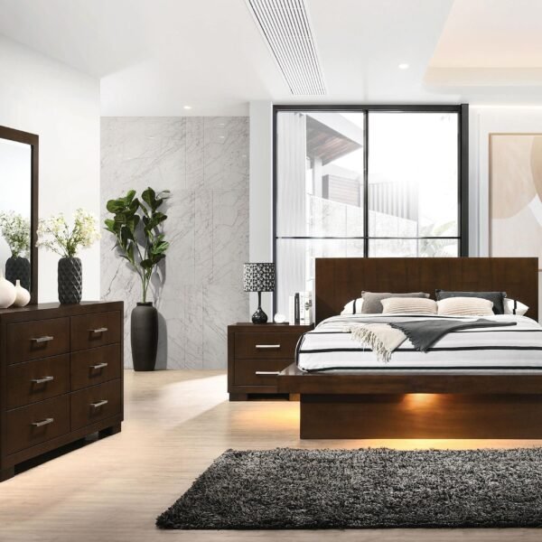 Jessica 4-piece
  Eastern King LED Bedroom Set Cappuccino