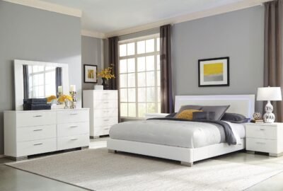 Felicity 6-piece Eastern King Bedroom
  Set White High Gloss