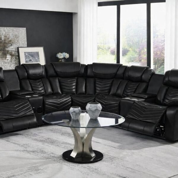 TFP 3PC Black Power Sectional, Bluetooth Speaker, Two storage console, Cup Holder, Built-in LED Light, USB Charger
