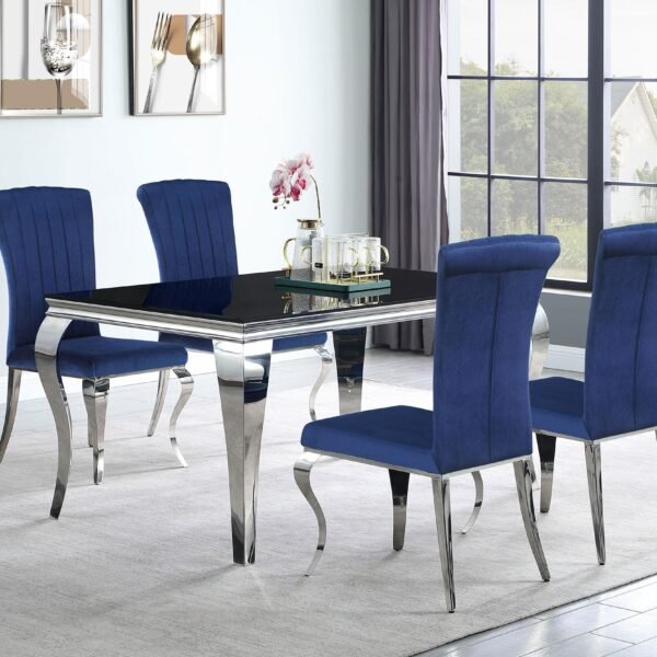Carone 5-piece 61-inch Rectangular Black Glass Dining Set Blue