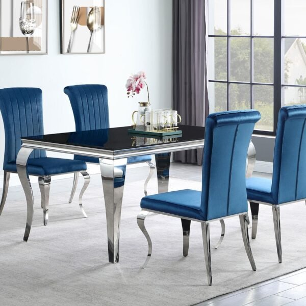 Carone 5-piece 61-inch Rectangular Black Glass Dining Set Teal