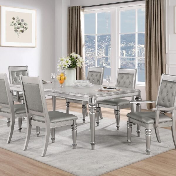 Bling Game 7-piece Rectangular Dining Set Metallic Platinum
