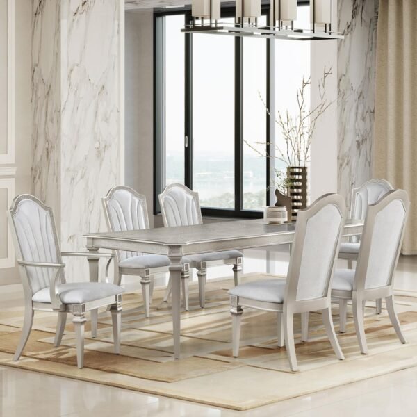 Evangeline 7-piece Extension Leaf Dining Set Silver Oak