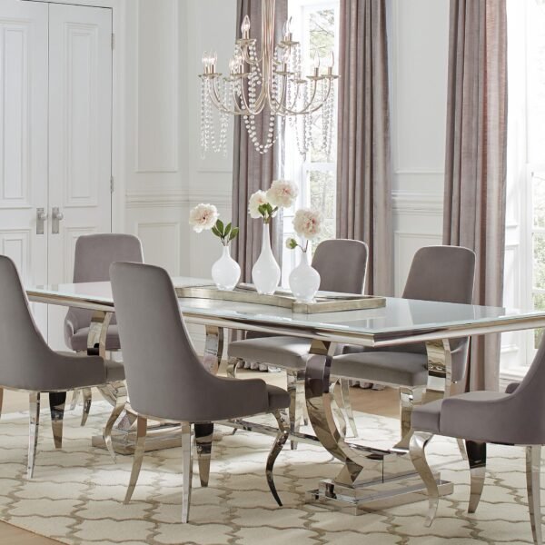 Antoine 7-piece Rectangular Glass Top Dining Table Set Grey